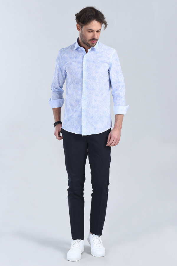 Erkek Açık Mavi Slim Fit Gömlek - 1
