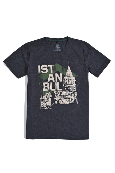 M Store - Erkek Antrasit Bisiklet Yaka Regular T-Shirt