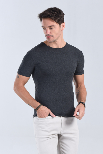 Erkek Antrasit Bisiklet Yaka Slim Fit T-Shirt