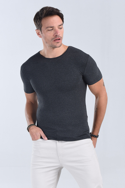 Erkek Antrasit Bisiklet Yaka Slim Fit T-Shirt
