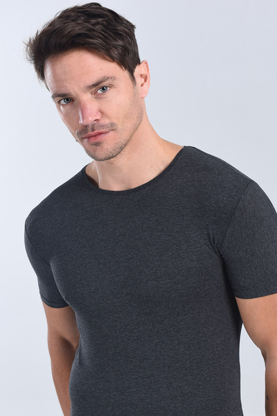 Erkek Antrasit Bisiklet Yaka Slim Fit T-Shirt