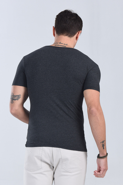 Erkek Antrasit Bisiklet Yaka Slim Fit T-Shirt