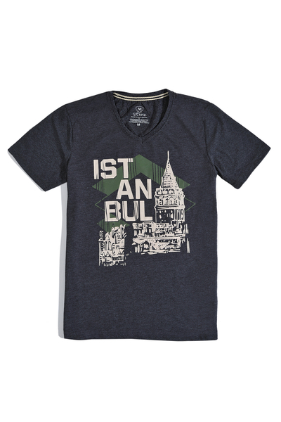 M Store - Erkek Antrasit V Yaka Regular T-Shirt