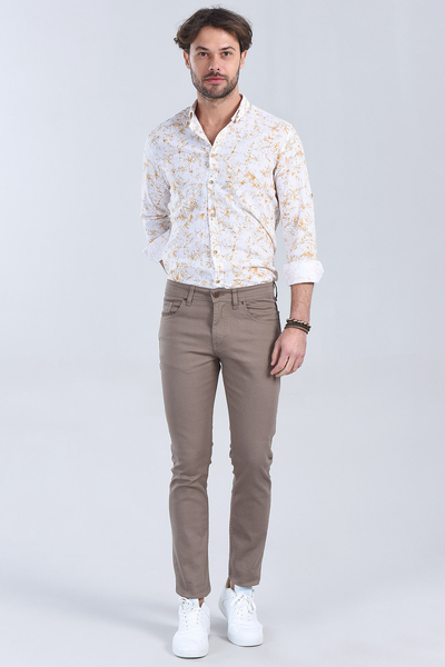 Erkek Bej Slim Fit Denim