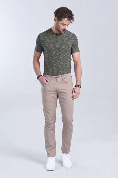 M Store - Erkek Bej Slim Fit Chino Pantolon