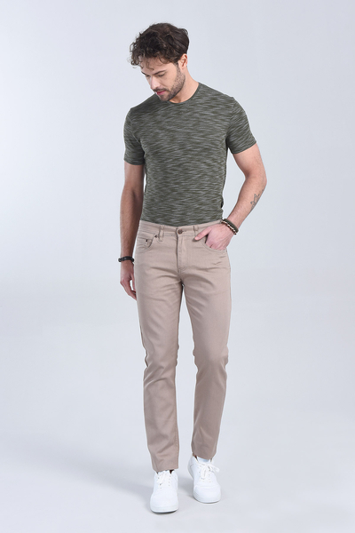 Erkek Bej Slim Fit Chino Pantolon