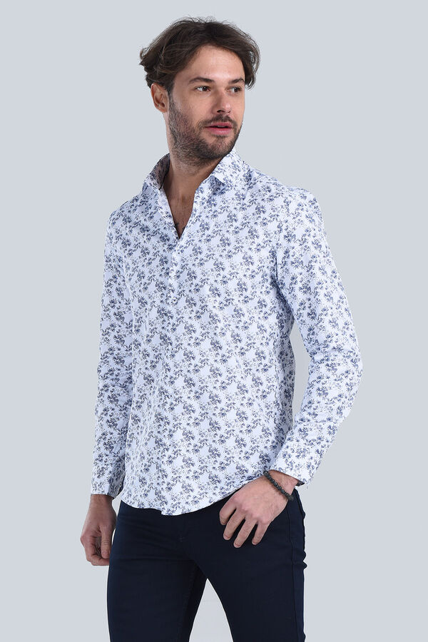 Erkek Beyaz Slim Fit Gömlek - 1