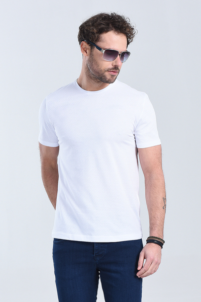 Erkek Beyaz Bisiklet Yaka Regular T-Shirt