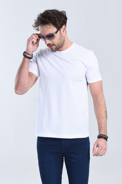 Erkek Beyaz Bisiklet Yaka Regular T-Shirt