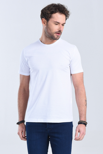 Erkek Beyaz Bisiklet Yaka Regular T-Shirt