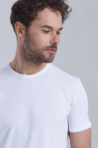 Erkek Beyaz Bisiklet Yaka Regular T-Shirt