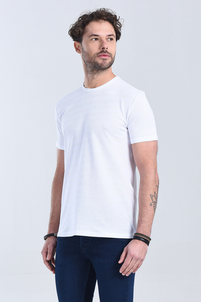 Erkek Beyaz Bisiklet Yaka Regular T-Shirt