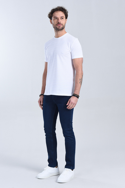 M Store - Erkek Beyaz Bisiklet Yaka Regular T-Shirt