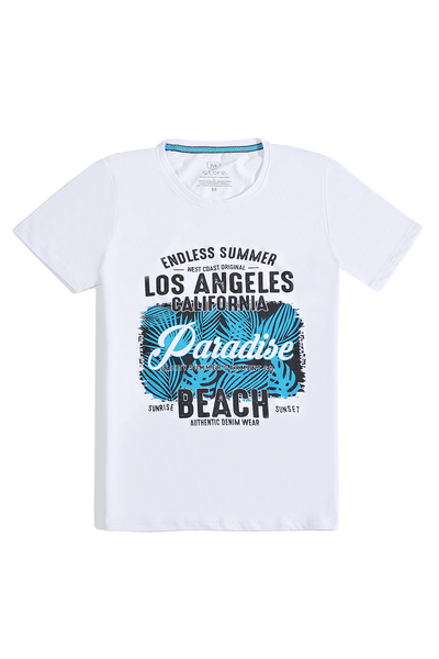 M Store - Erkek Beyaz Bisiklet Yaka Regular T-Shirt