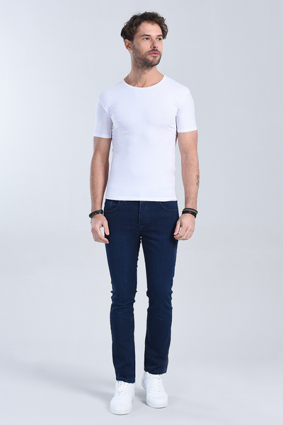 M Store - Erkek Beyaz Bisiklet Yaka Slim Fit T-Shirt