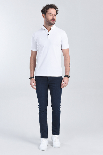 M Store - Erkek Beyaz Polo Yaka Regular T-Shirt