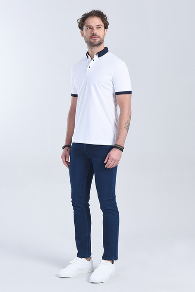M Store - Erkek Beyaz Polo Yaka Regular T-Shirt