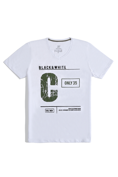 M Store - Erkek Beyaz V Yaka Regular T-Shirt