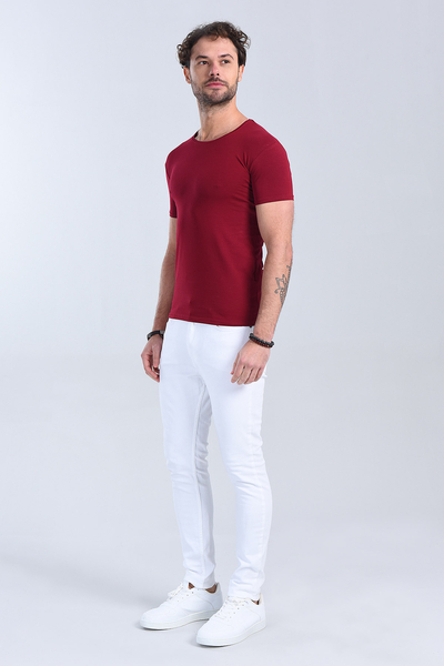 M Store - Erkek Bordo Bisiklet Yaka Slim Fit T-Shirt