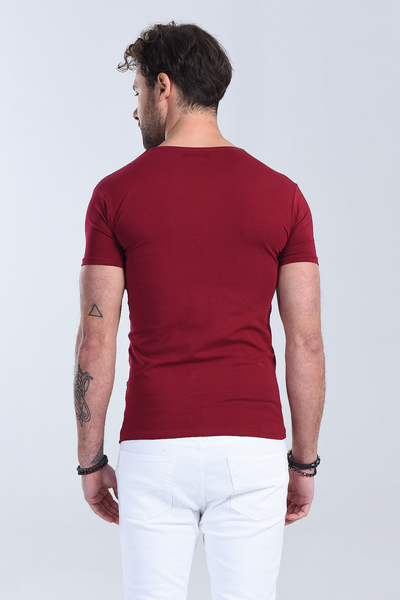 Erkek Bordo Bisiklet Yaka Slim Fit T-Shirt
