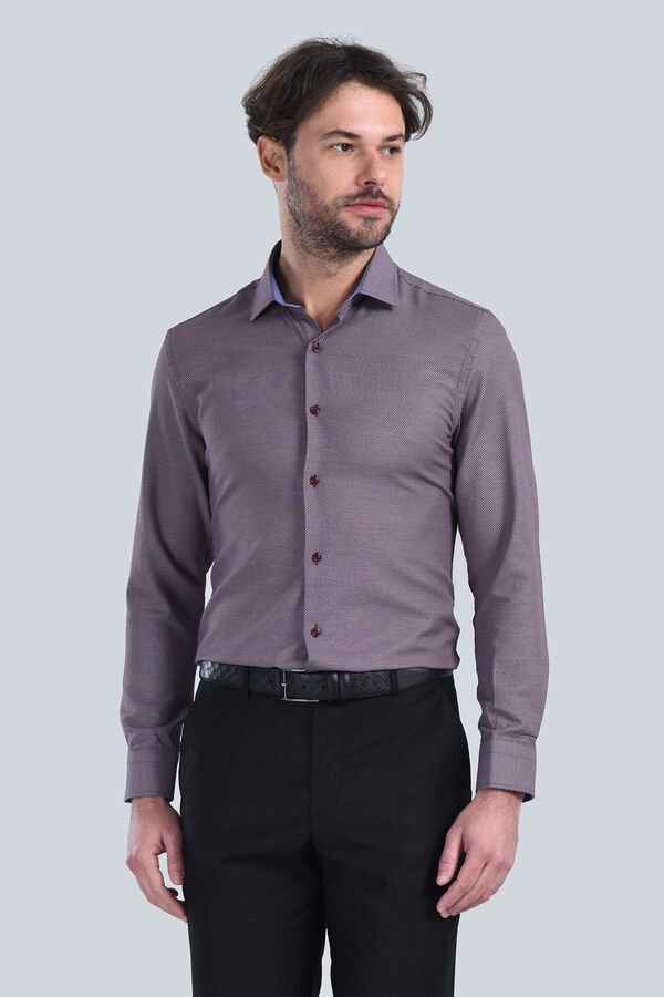 Erkek Bordo Slim Fit Gömlek - 1