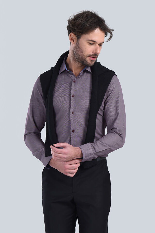 Erkek Bordo Slim Fit Gömlek - 4