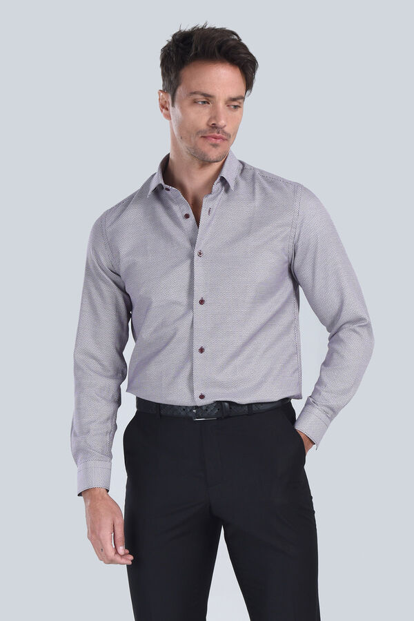 Erkek Bordo Slim Fit Gömlek - 1