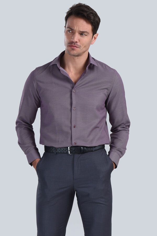 Erkek Bordo Slim Fit Gömlek - 1