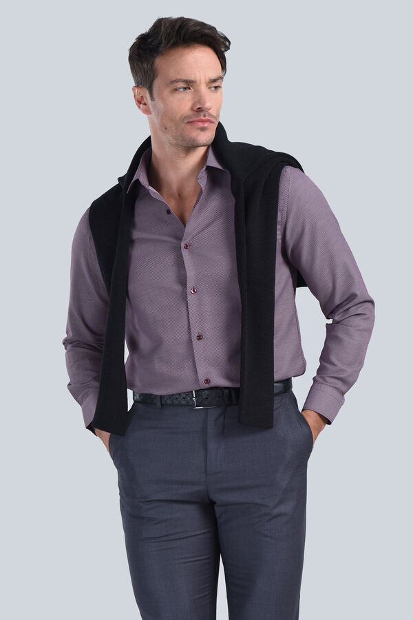 Erkek Bordo Slim Fit Gömlek - 3
