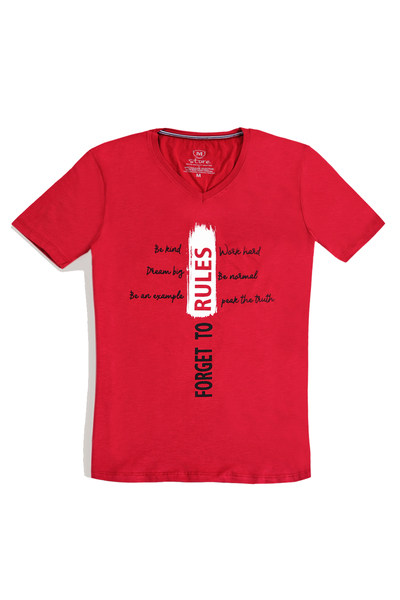 M Store - Erkek Bordo V Yaka Regular T-Shirt