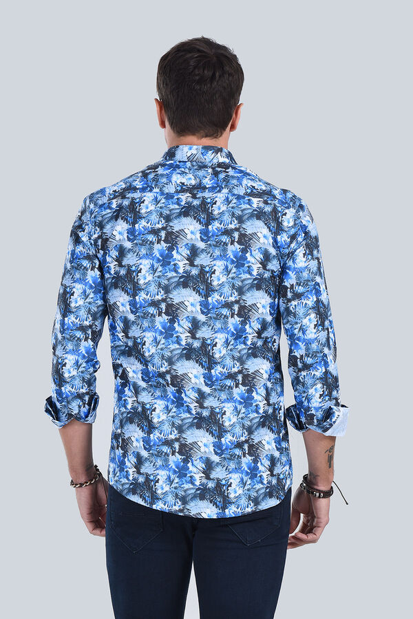 Erkek Desenli Mavi Slim Fit Gömlek - 5