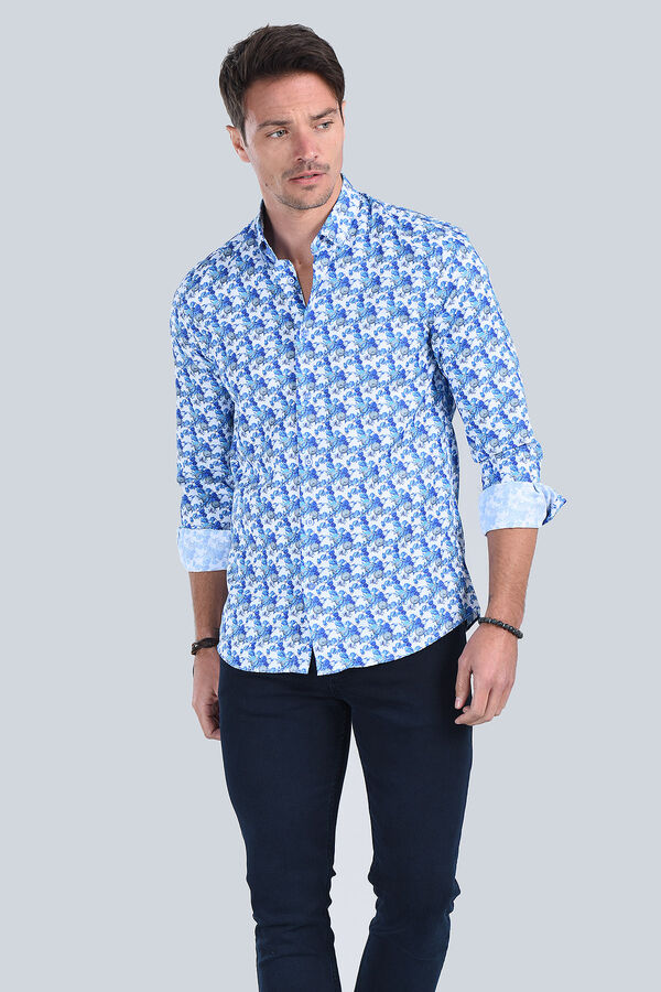 Erkek Desenli Mavi 2 Slim Fit Gömlek - 4