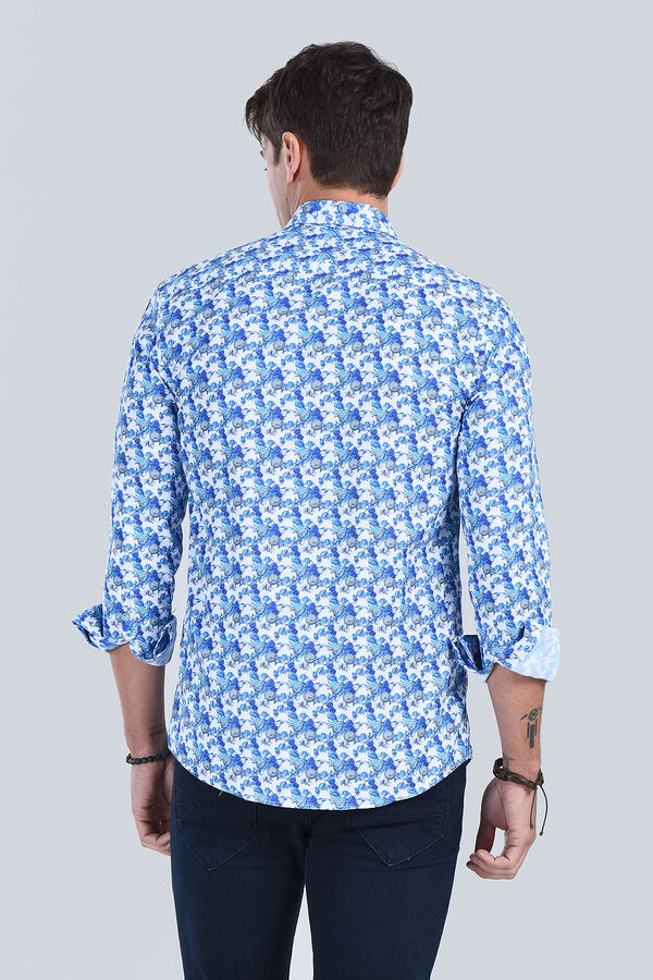 Erkek Desenli Mavi 2 Slim Fit Gömlek - 5