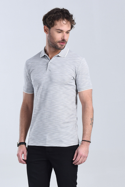 M Store - Erkek Gri Polo Yaka Regular T-Shirt