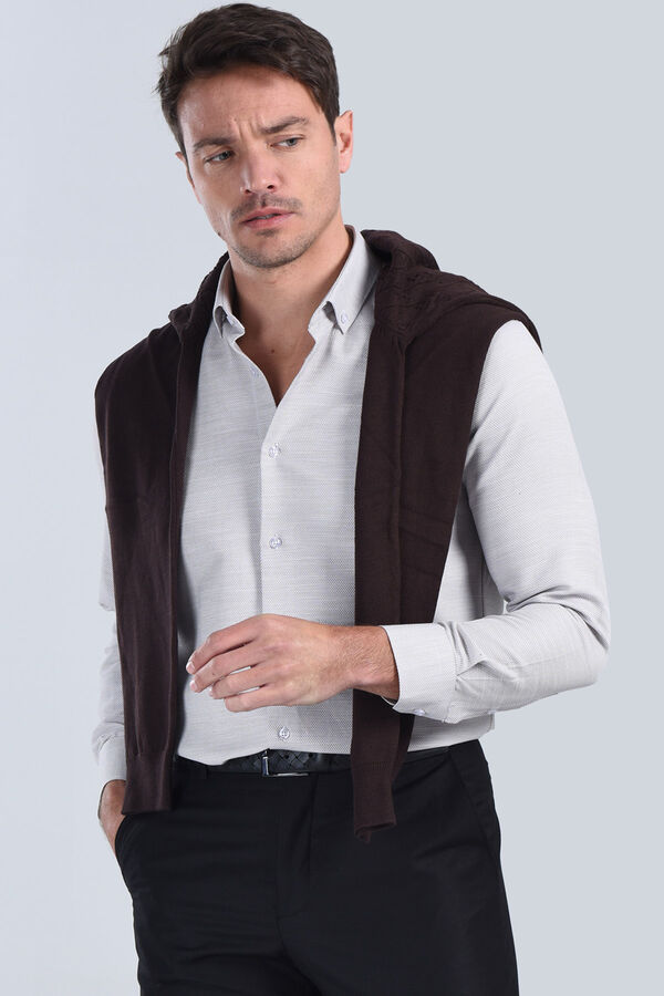 Erkek Gri Slim Fit Gömlek - 1