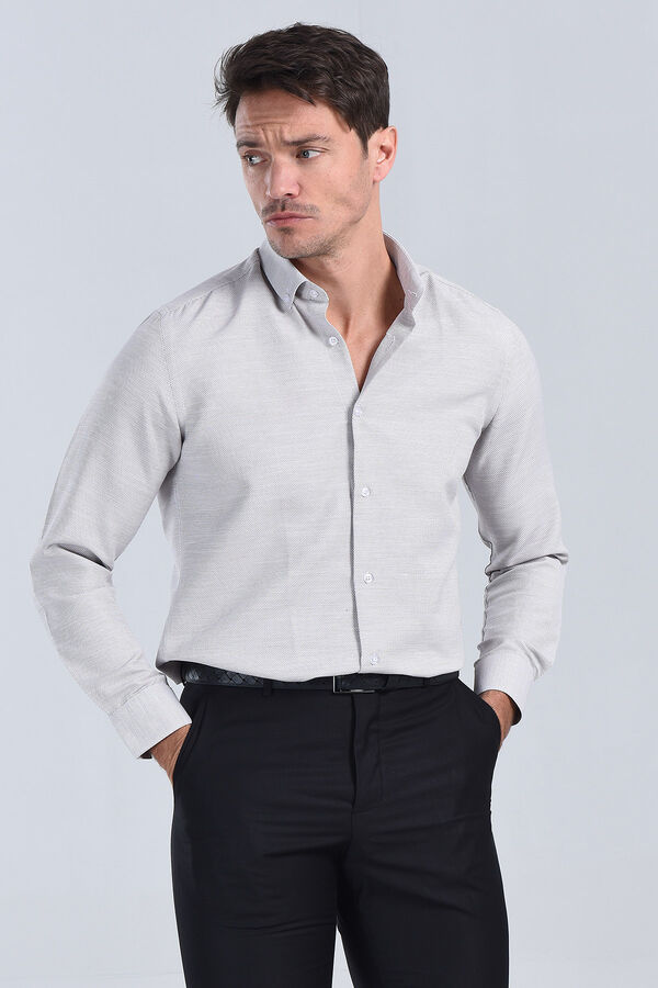 Erkek Gri Slim Fit Gömlek - 3