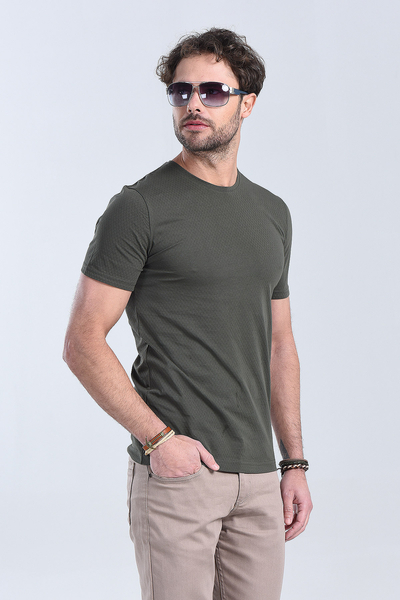 Erkek Haki Bisiklet Yaka Regular T-Shirt