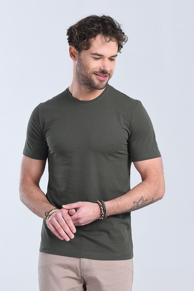 Erkek Haki Bisiklet Yaka Regular T-Shirt