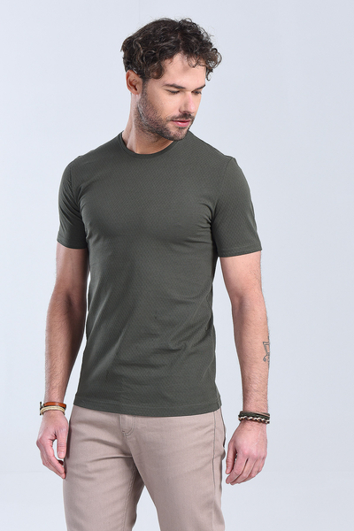 M Store - Erkek Haki Bisiklet Yaka Regular T-Shirt