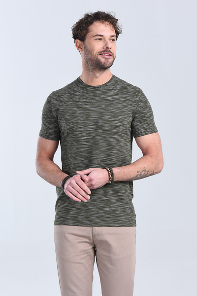 Erkek Haki Bisiklet Yaka Regular T-Shirt