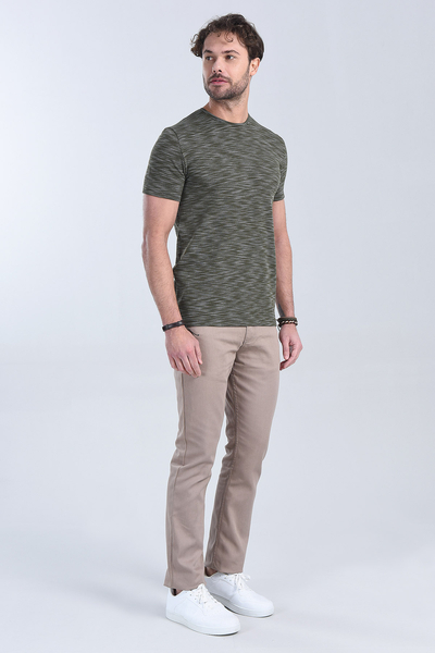 M Store - Erkek Haki Bisiklet Yaka Regular T-Shirt