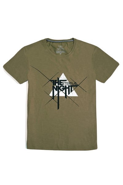 M Store - Erkek Haki Bisiklet Yaka Regular T-Shirt