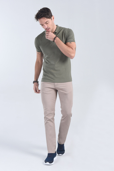 M Store - Erkek Haki Polo Yaka Regular T-Shirt