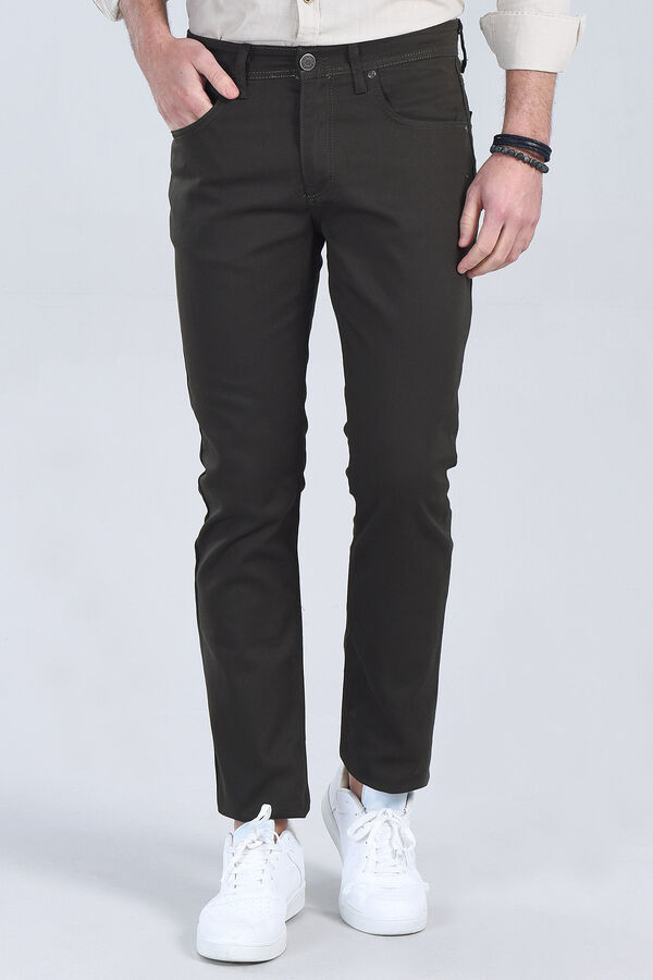 Erkek Haki Slim Fit Chino Pantolon - 1
