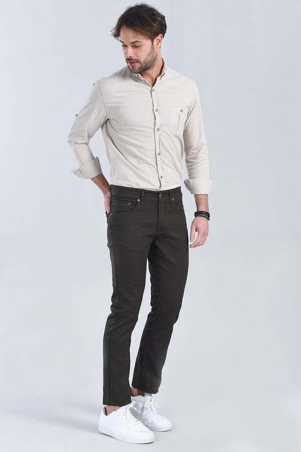 Erkek Haki Slim Fit Chino Pantolon - 2