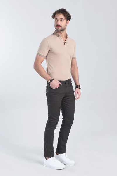Erkek Haki Slim Fit Denim