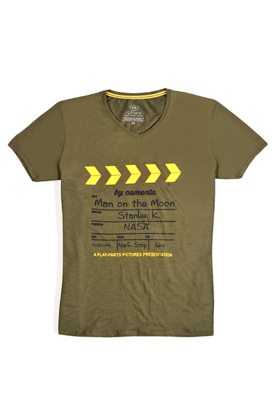 M Store - Erkek Haki V Yaka Regular T-Shirt