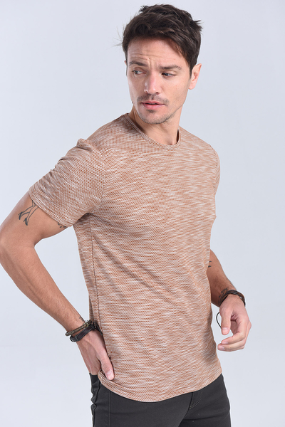 Erkek Kahverengi Bisiklet Yaka Regular T-Shirt