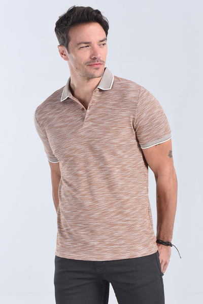 M Store - Erkek Kahverengi Polo Yaka Regular T-Shirt