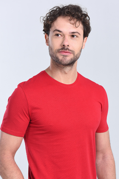 Erkek Kirmizi Bisiklet Yaka Regular T-Shirt
